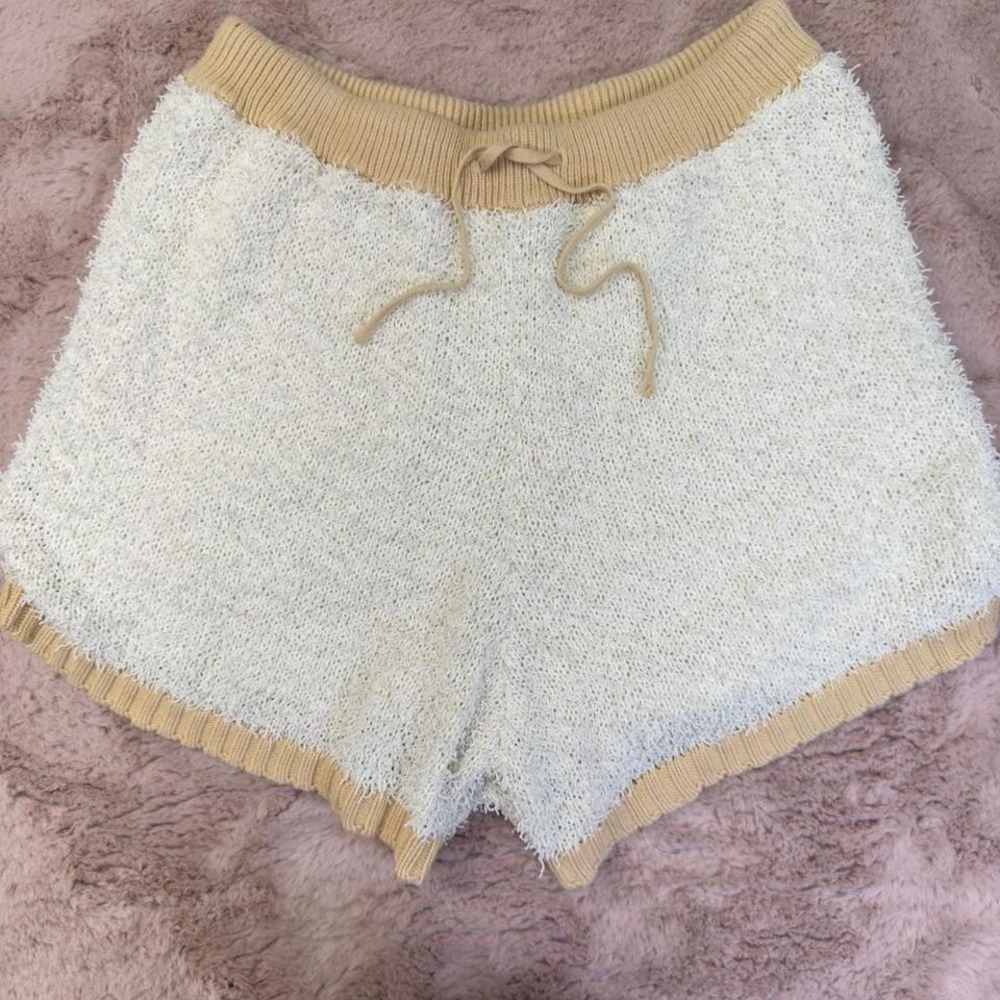 Sabo Skirt Textured Knit Lounge Shorts –‎ Cream, loungewear, beach, springbreak